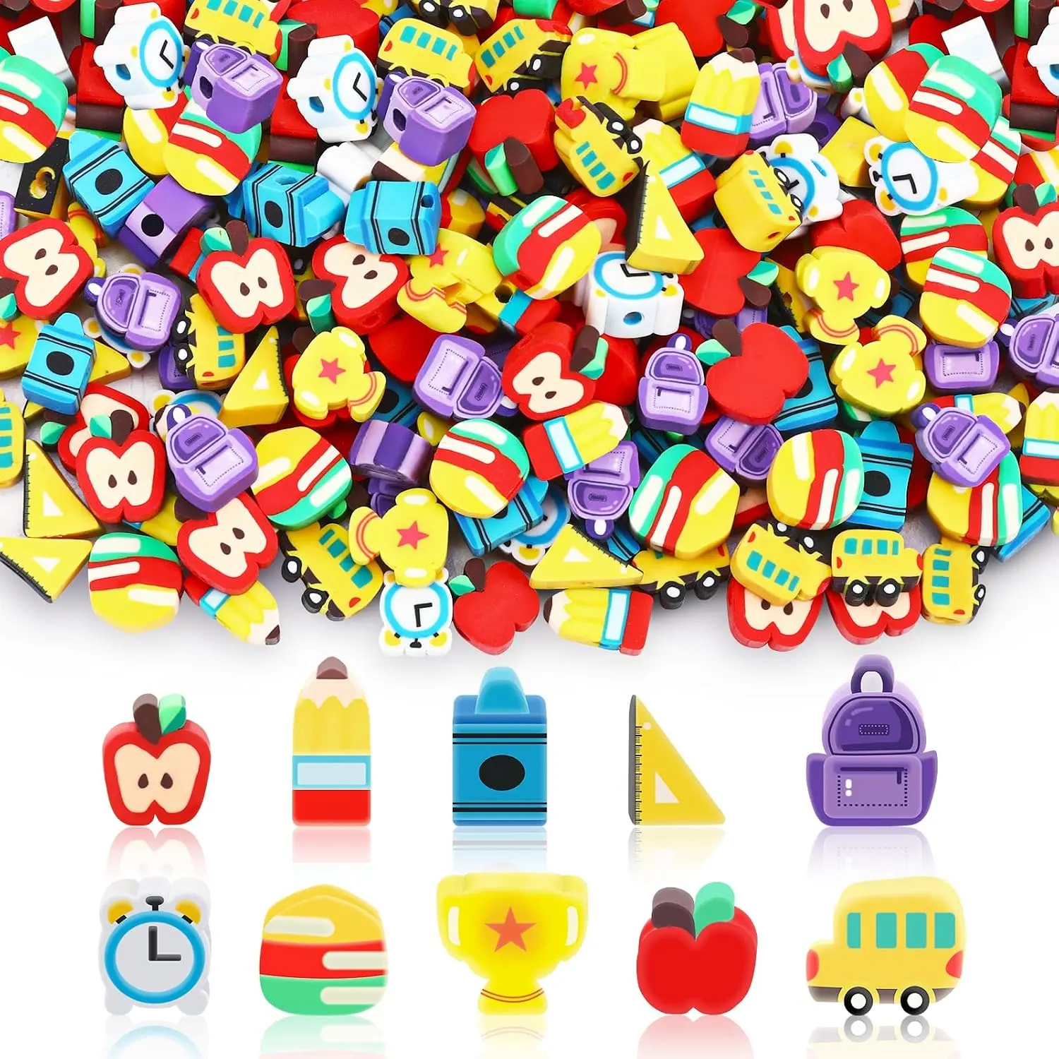 300 count  to School Polymer Clay Beads,  Pencil School Bus Spacer Beads for  Making  DIY Bracelet Necklace Accessories Craft Welcome  to School Party Supplies