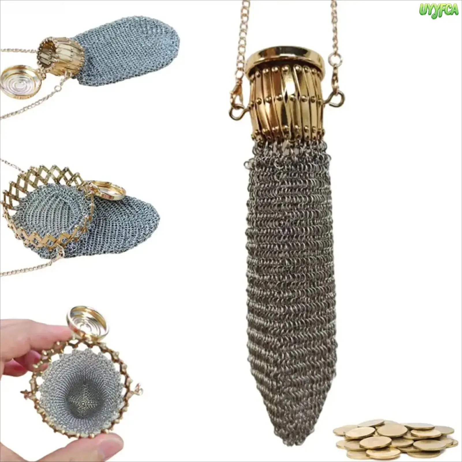 1920s Vintage Expandable Mesh Purse Necklace - Hand-Woven Stainless Steel Unisex Tiny Change Holder, Roaring Twenties Flapper Look Mini Retractable Wallet, Compact Portable Accessory for Vintage Events,back to school,back to school haul
