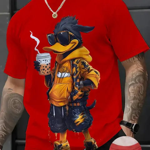 Men's 3D Cartoon Coffee Pattern T-Shirt Tops, Casual Fashion, Casual Graphic Tee, Breathable Mesh Fabric, Long Sleeve, All Seasons, Outdoor and Sports Wear