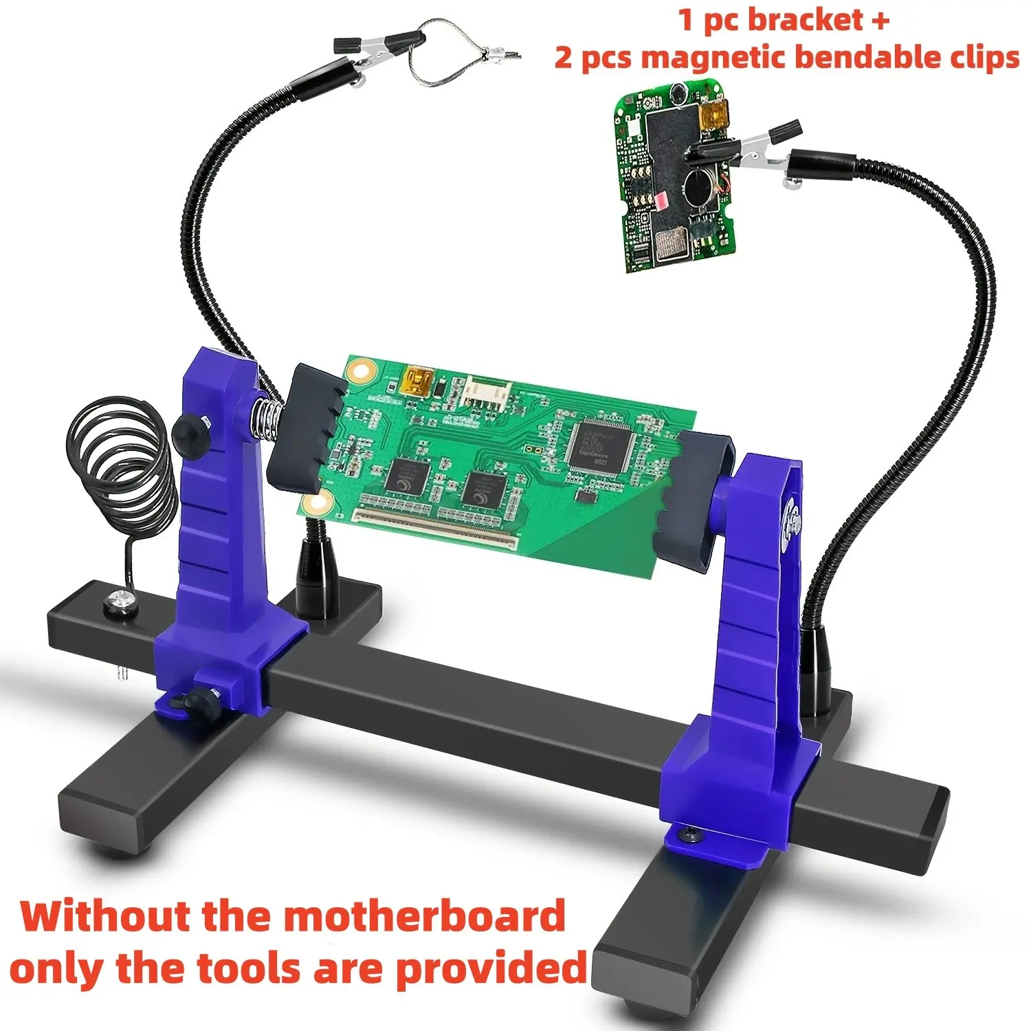 1set 360° Rotating Adjustable PCB Holder with 2 Pcs Magnetic Helping Hands, Heavy Duty Circuit Board Repair Stand, Electronics Soldering Iron Station with Support Bracket Tool