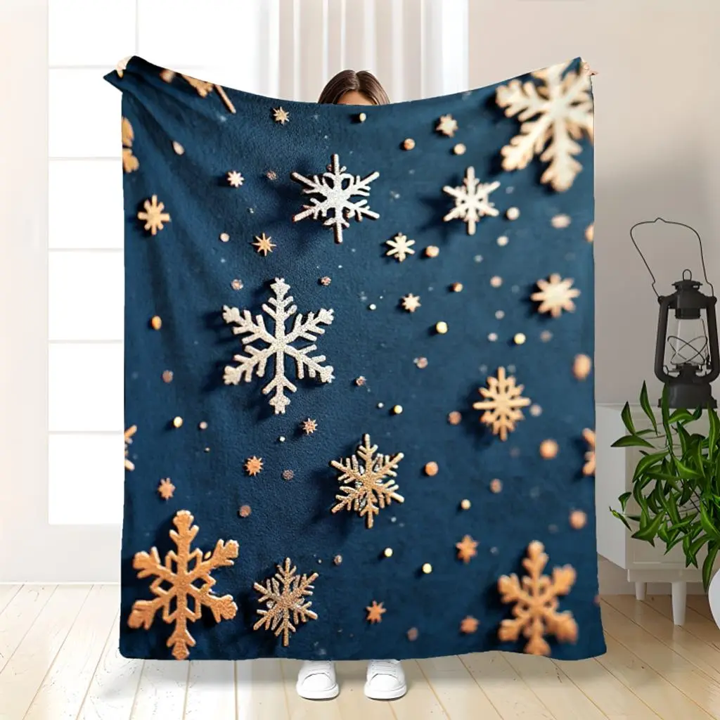 Luxury Plush Winter Snowflake Throw Blanket - 280GSM Heavyweight Breathable Soft Aesthetic Blanket with Elegant Snowflake Pattern - Multi-Use for Sofa,Bed - Soft Texture in White,Gray,Navy,Golden - Cozy Christmas Gift, Plush Blankets, Aesthetic Blankets