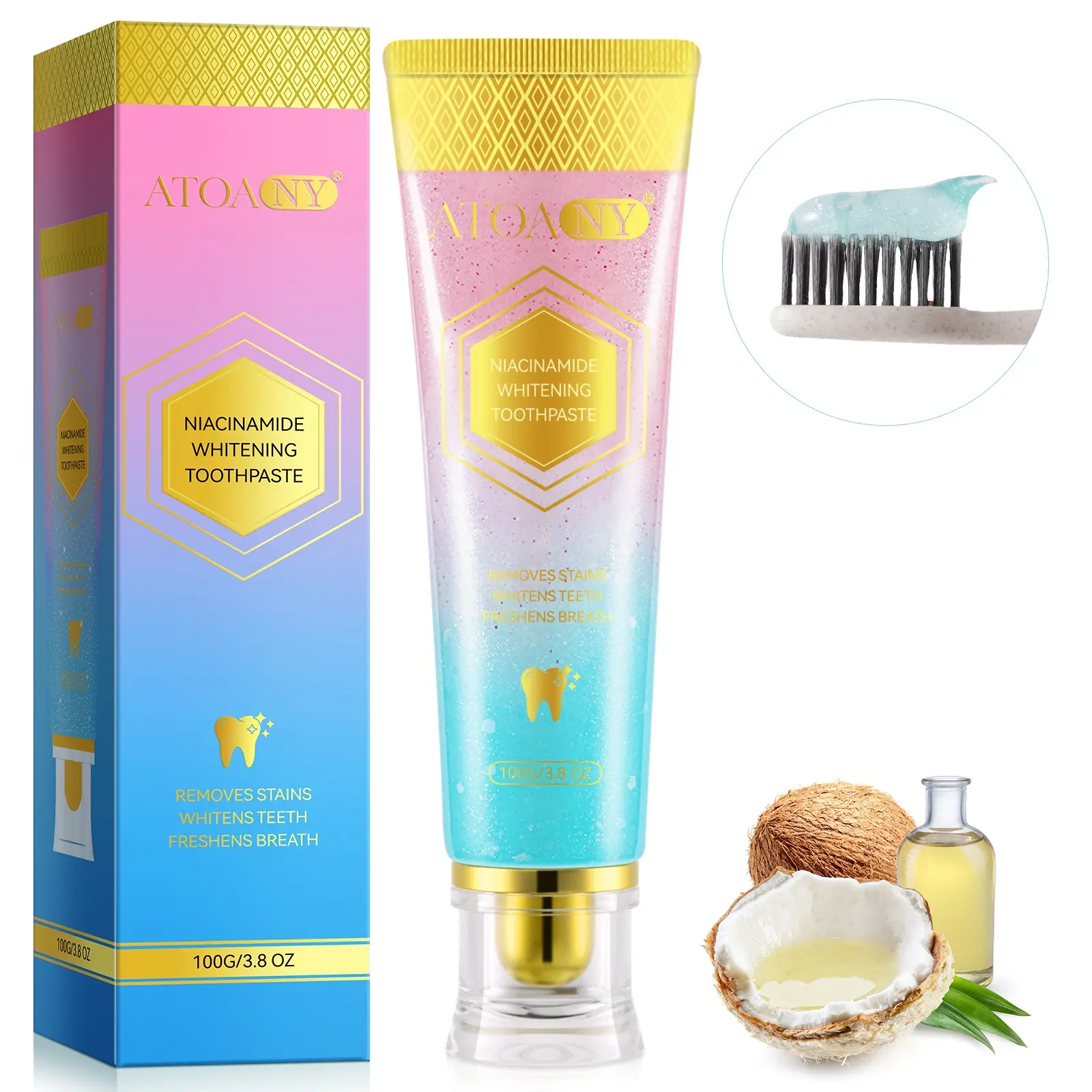 Buy 3 Get 1 Free Toothpaste, Atoany Peach Niacinamide Toothpaste, Fresh Breath, Basic Cleaning, Oral Hygiene, Teeth Care, Nicotinamide Toothpaste