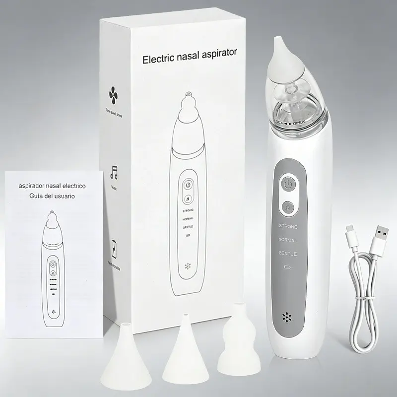 Electric Nasal Aspirator, Rechargeable Nose Cleaner with Nozzle, Adjustable Suction, 3 Speeds, HD Display, Calming Music, Safe for Babies, Kids, Adults