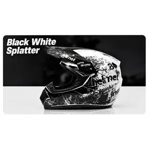 High Quality Full Face Motocross Racing Helmet DOT Approved Off Road Dirt Bike ATV UTV Motorcycle Helmet with Retractable Sun Visor Black White Splatter Graphic Durable Headgear for Adult Outdoor Riding
