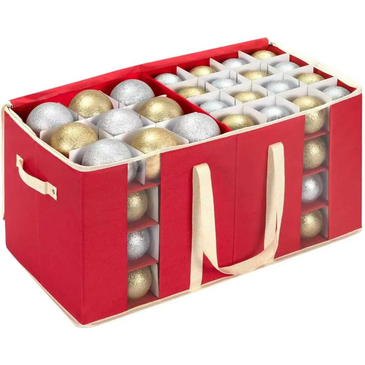Christmas Ornament Storage Box Holds 128 Holiday Decorations,RED | Ornament Storage Container with Two Sturdy Carrying Handles,Adjustable Dividers,Holds Up to Christmas Ornaments by