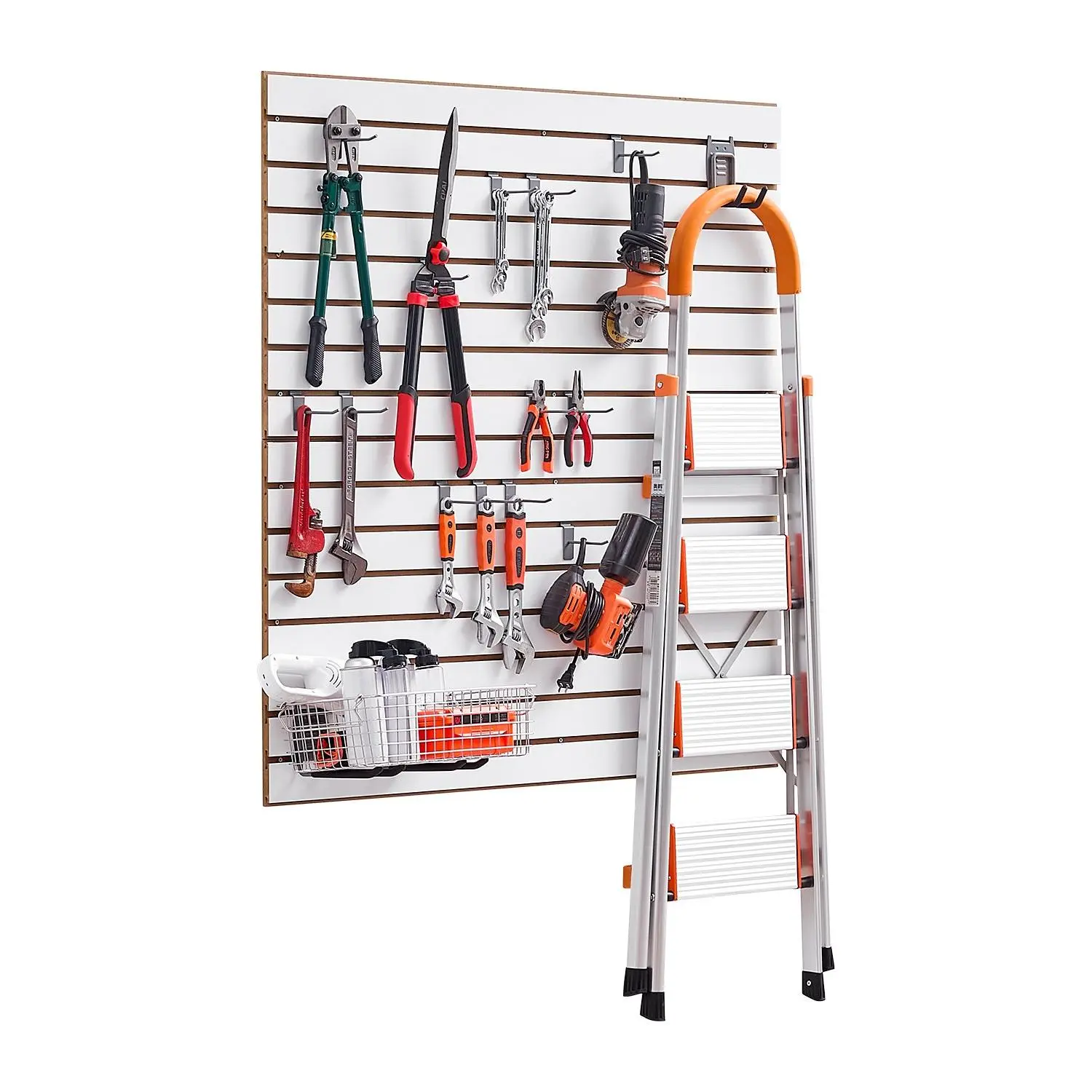 VEVOR 4x4 ft Load-Bearing MDF Slat Wall Panel, Modular Adjustable Hanging Panel with Coupling Structure & Universal Slots, DIY-Cut White Efficient Storage Solution for Garages, Accessory-Compatible for DIY Enthusiasts
