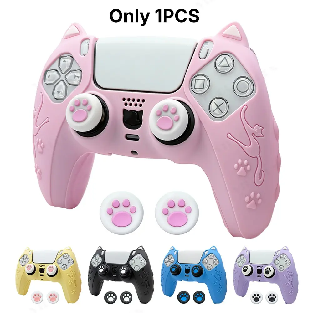 Cute Skin Protection Case for Playstation5 Controller, Includes 1 Handle Cover and 2 Custom Thumb Grips, Perfect Accessory Set, Game Console Accessories, Gaming Console Accessories