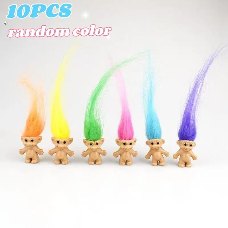 10Pcs Retro Troll Doll Figurines, Vintage Lucky Troll Figures, Colorful Hair Desk Decor, Collectible Toys for Gifts, Plastic Figurines