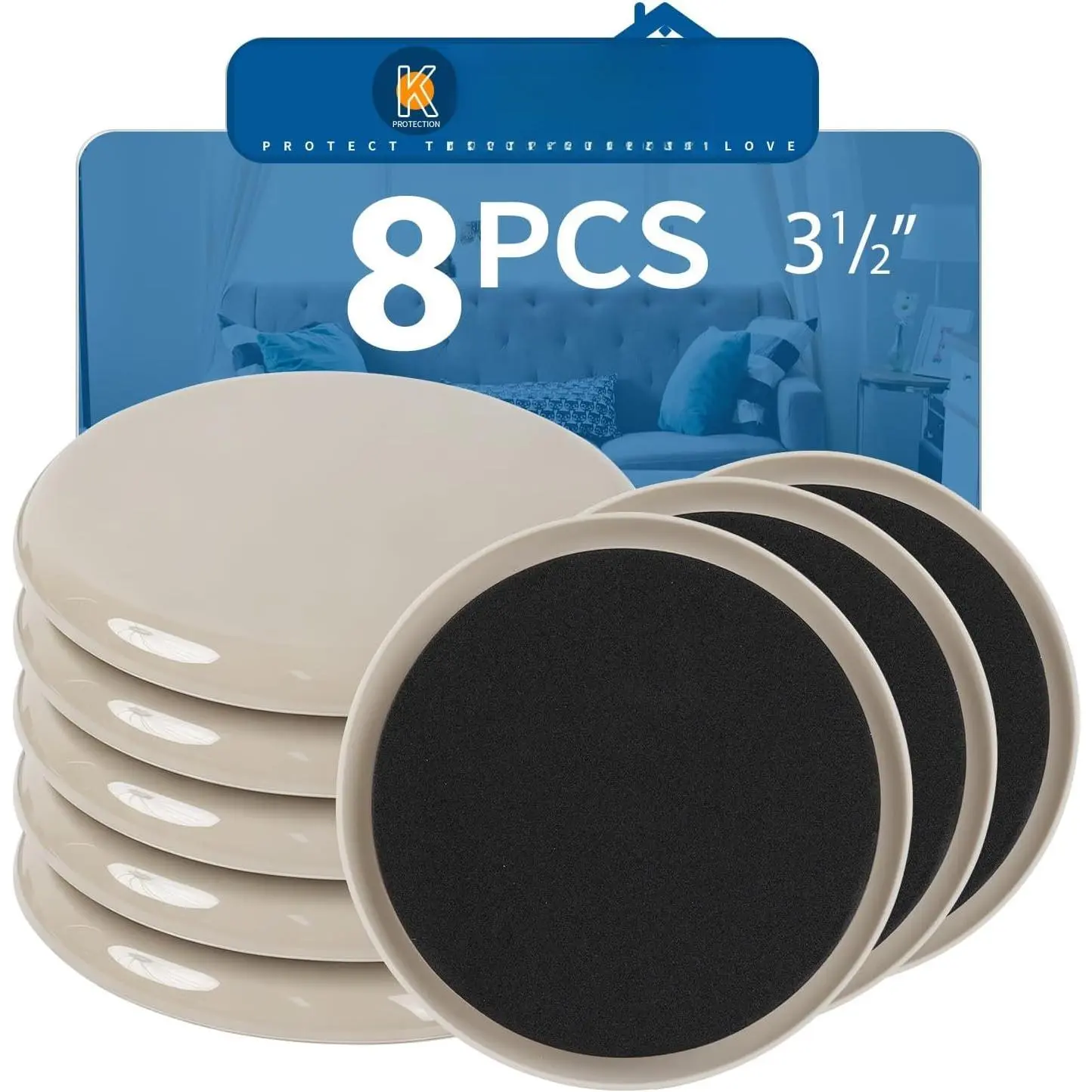 Furniture Sliders 8 count 3 1/2 inch - Heavy Duty  Round Sliders for Moving Furniture  Carpet, Easily Move Couches/Beds/Armoires