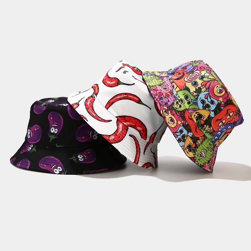 Wholesale bucket hat various vegetable pattern fisherman hat sun hat fedora hat pepper cucumber eggplant wholesale price панама