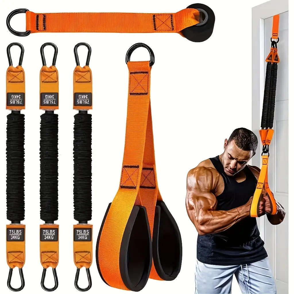 1 Set of 5pcs Heavy Latex Resistance Training Equipment, with Adjustable Resistance, Weight Capacity 225Lbs, Including 1pc Handle, 1pc Door Anchor And 3pcs Latex Resistance Bands, Suitable for Shoulder Press, Workout Equipment, Fitness Equipment
