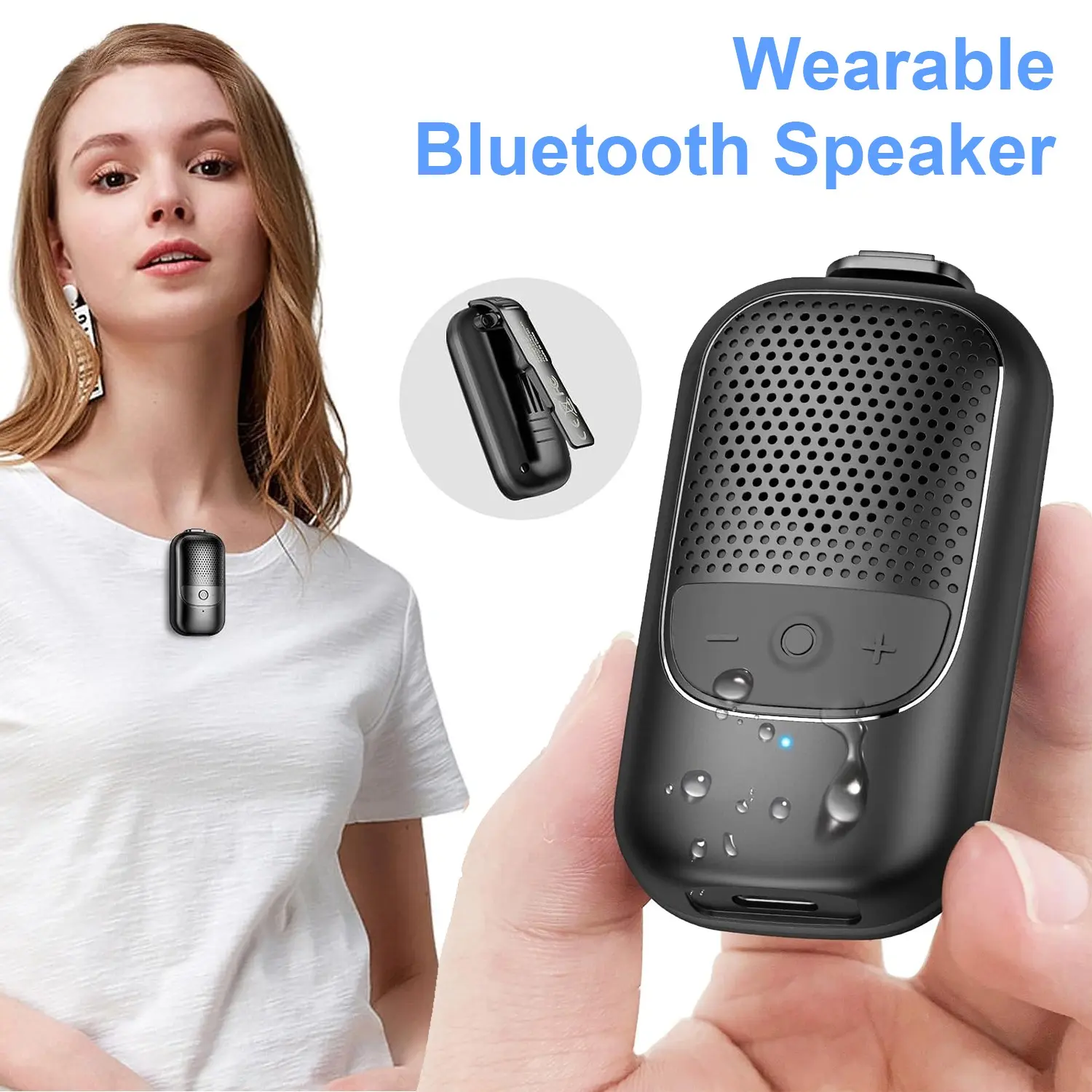 Wireless Clip-On Bluetooth-compatible Speaker, Ip67 Waterproof, Enc Noise-Canceling Mic, Large Touch Buttons, Wearable for Running, Hiking, Outdoor Activities, Multifunctional Wireless Speaker