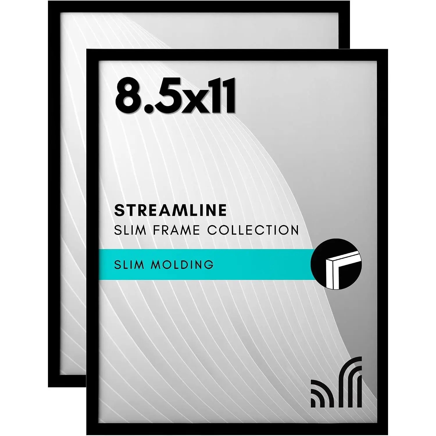 8.5x11 Picture Frame 2-Pack - Slim Molding - Black | Shatter-Resistant Glass, Wall or Tabletop Display with Easel, Sawtooth Hangers, Secure Turn-Tab BackingGift