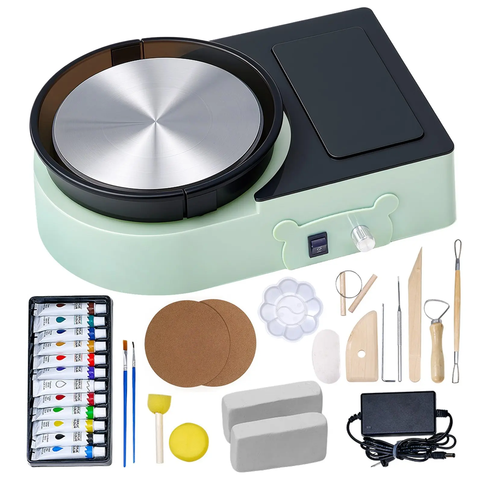 VEVOR Unisex Electric Mini Pottery Wheel, 6-in Turntable with Aluminum Base, Forward/Reverse Rotation, Adjustable Speed, Clay Crafting Tools, Playful Look for Kids+Adults, Home DIY, Pottery Classes (Green)