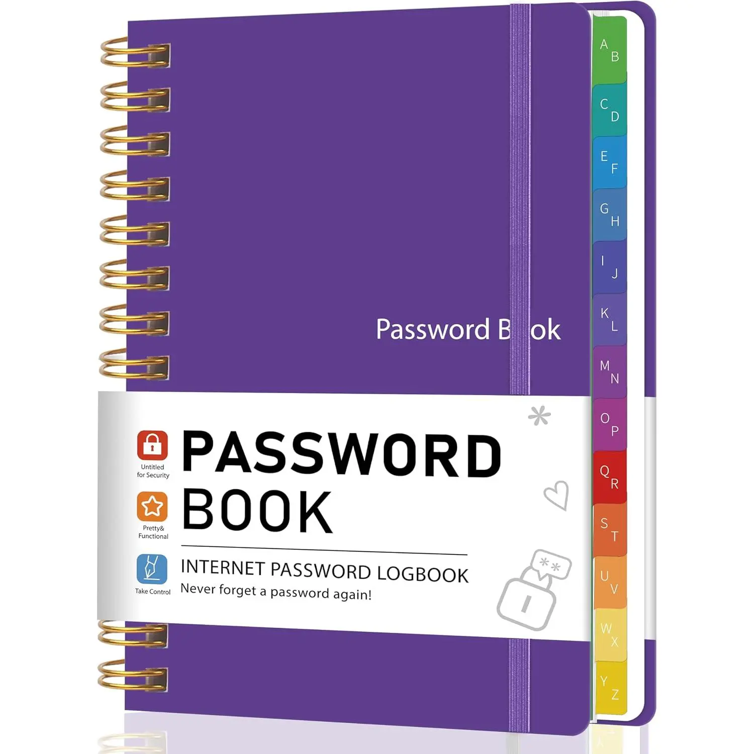 Password Book with Alphabetical Tabs for Seniors, 5.8"x8.2" | Hardcover Large Print, Spiral Binding, Inner Pocket, Band Closure, 390 Logins, Password Hints,  & Office Use