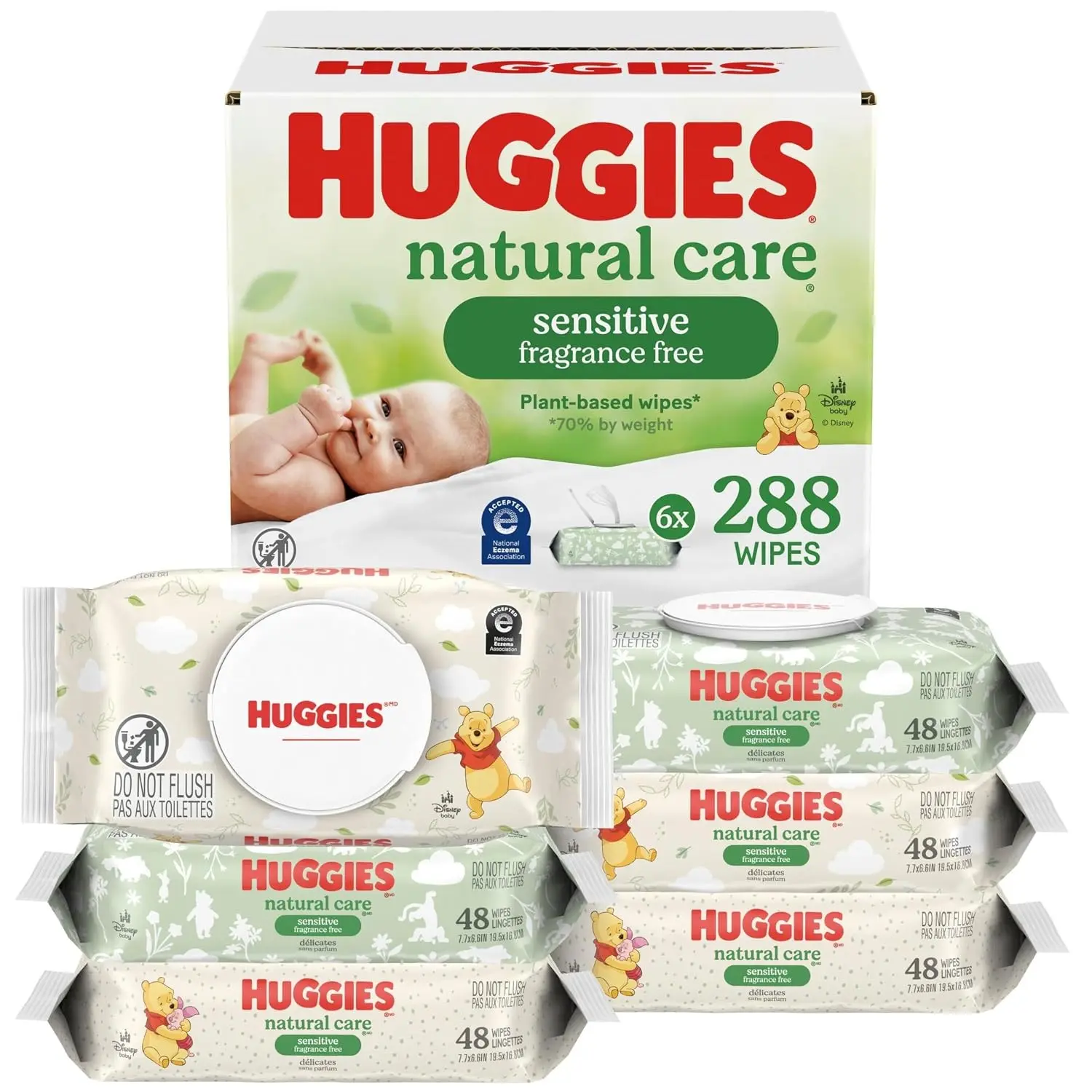 Huggies Natural Care Sensitive Baby Wipes, Unscented, 6 Packs, 288 Wipes