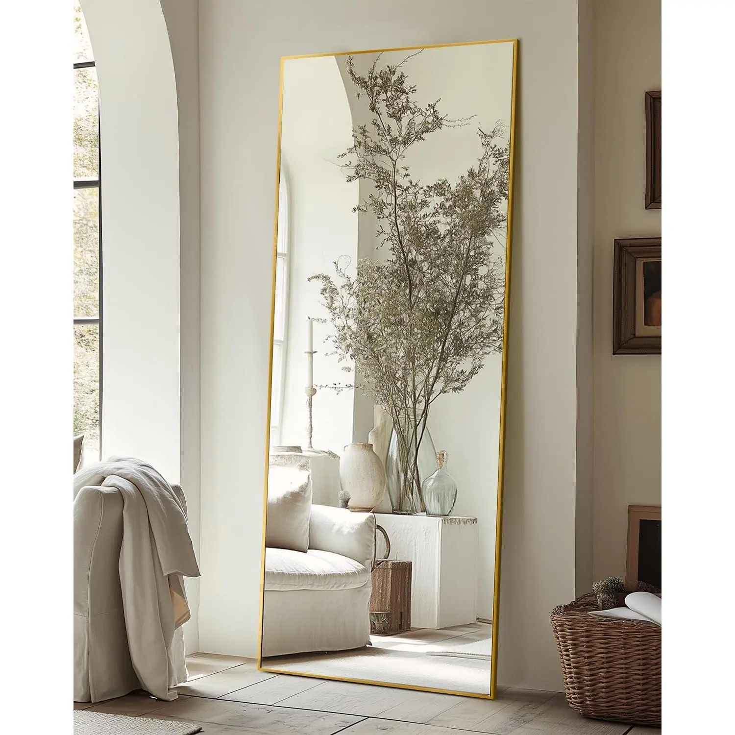 Full Length Mirror, 56"x14" Floor Mirror, Floor Standing Freestanding Full  Mirror with Stand for Bedroom,  Mounted for Living Room Cloakroom,