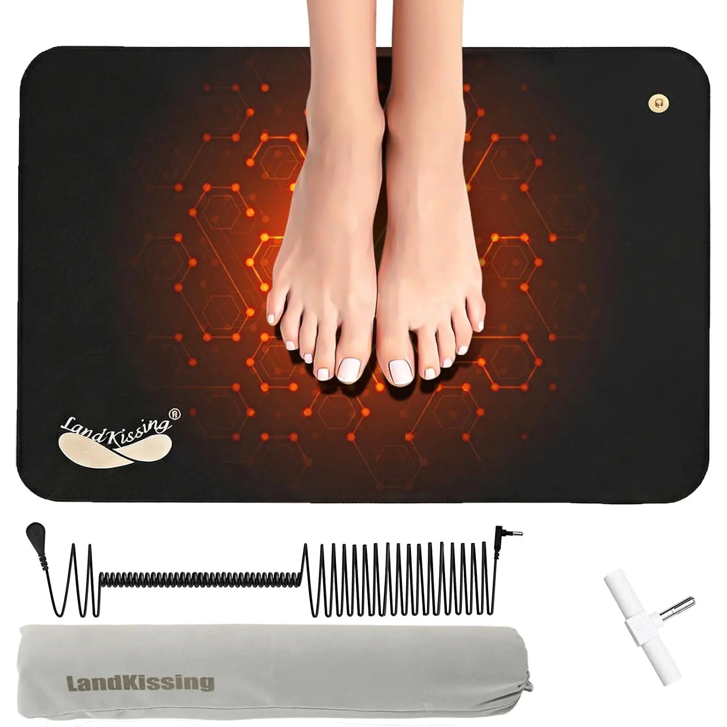 Grounding Mat for Feet, Home & Office| Sleep Relaxation| 24"*16" 1PK| Grounding Pad| 25 Ft Anti-Tangle Cord| Stitched Edge| Non-Slip Backing with Splitter