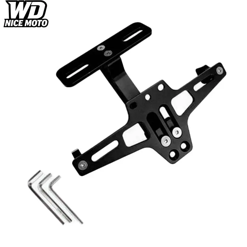 WD NICE MOTO Cnc Adjustable License Plate Frame for Honda, Suzuki, Yamaha, Kawasaki, Motorcycle Accessories, LED Light Holder Bracket