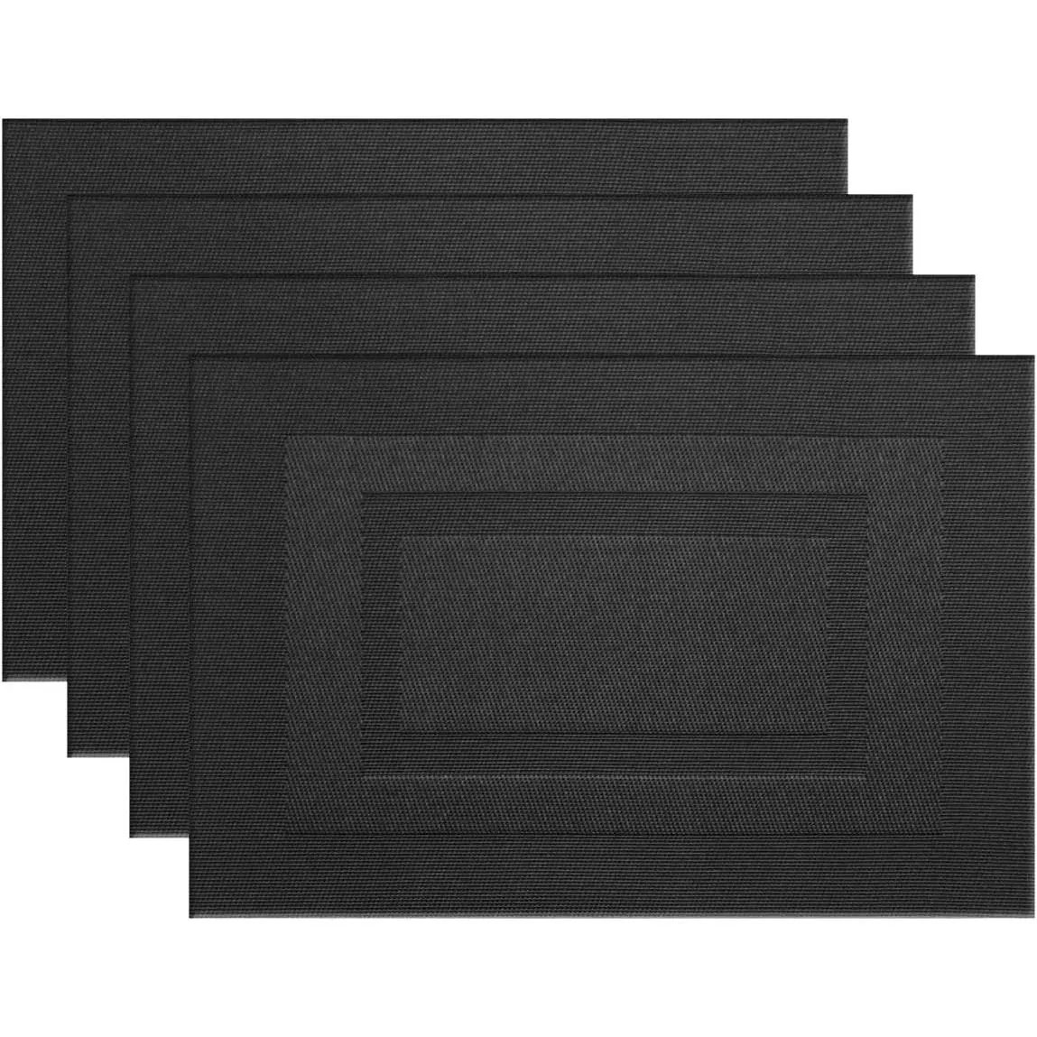 Placemats Set of 4, Washable Vinyl Woven Table Mats, Elegant Durable Dining Table Place Mats, 18 x 12 Inches, Pure Black
