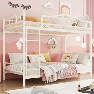 Garvee Stable Durable Heavy Duty Metal Twin Over Twin Bunk Bed Frame - 400 lbs per bunk Capacity, 77.8" x 41.26" x 58.9", Full Safety Guardrail, Ladder, Space Saving, Quiet, Assembly Required, No Box Spring Needed