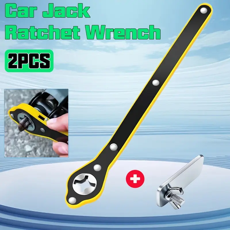 2-Pack Car Jack Ratchet Wrench Durable Metal Jack Wrench, with 360 Degree Knob Extended Ratchet Wrench, Easy Assembly and Disassembly Vehicle Emergency Tool