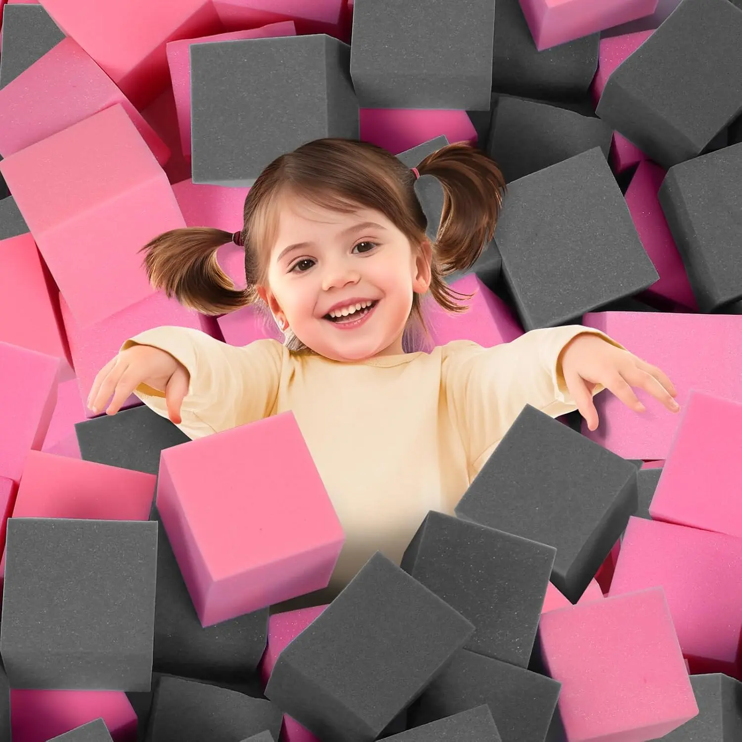 24 PCS 5 Inches Foam Pit Cubes Gymnastics Foam Blocks Trampoline Blocks, Multi-Sport Protective Padding for Gymnastics, Trampoline, Parkour, Skate Parks & BMX - Dark Grey & Pink