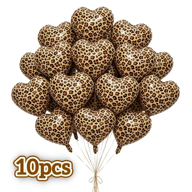 10pcs 18inch Retro Leopard Print Heart Foil Balloons, Base Classic Print, Perfect for Wild Birthday Party, Western Theme Event, Vintage Bar Party