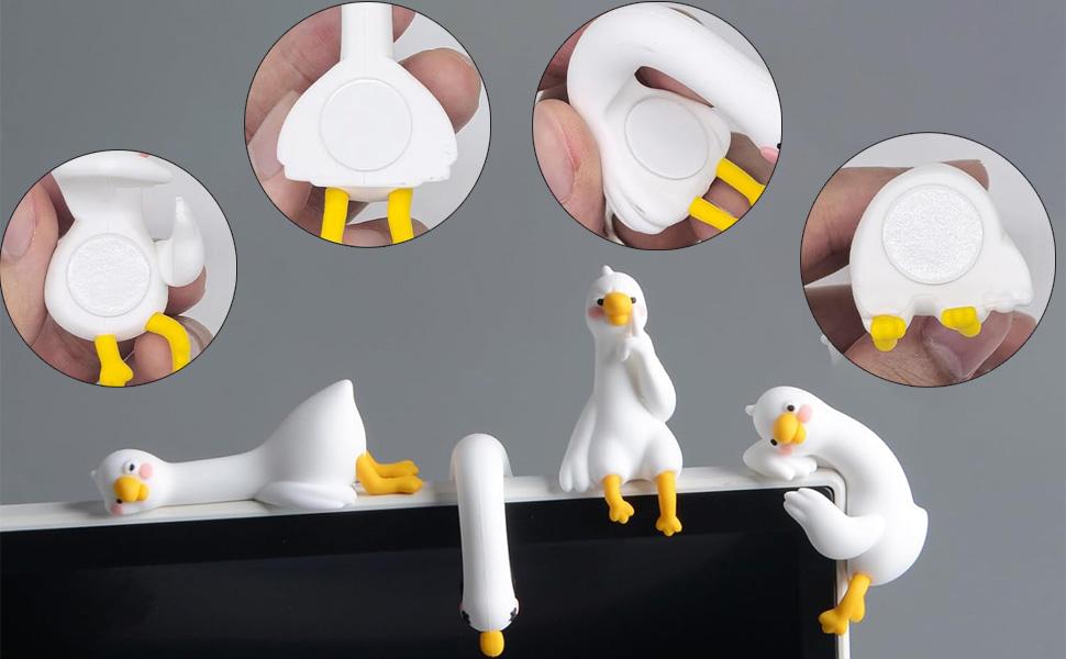 4PCS So Tired Lazy Duck Mini Desk Decor, Resin Goose Figurine Computer Monitor Decor, Lazy Goose Computer Decorations, Cute Duck Statues for Office Desk, Car Dashboard,Funny Desk