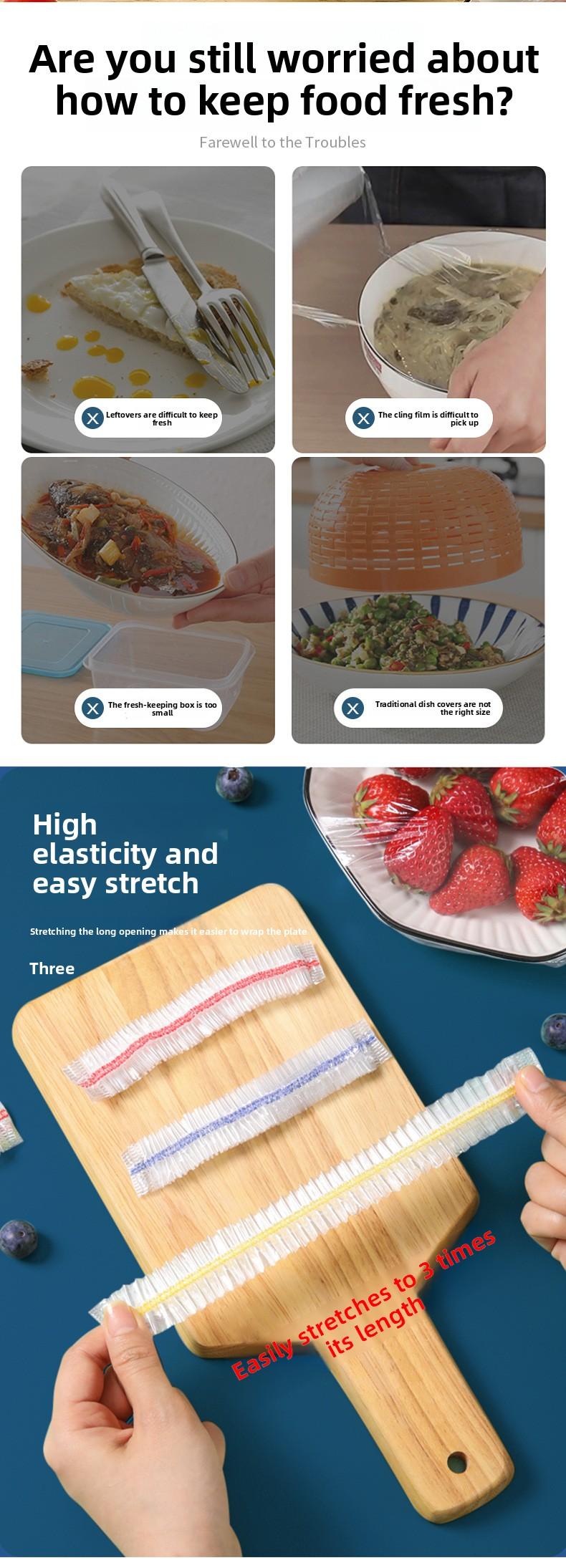 Transparent Disposable Food Covers, Elastic Stretch Bowl Caps for Leftovers, Universal Fit Bowl & Dish Wraps