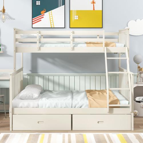Twin Over Full Bunk Bed with Storage Drawers, Wooden Bunk Bed with Ladder and Safety Guard Rails –Espresso    RR