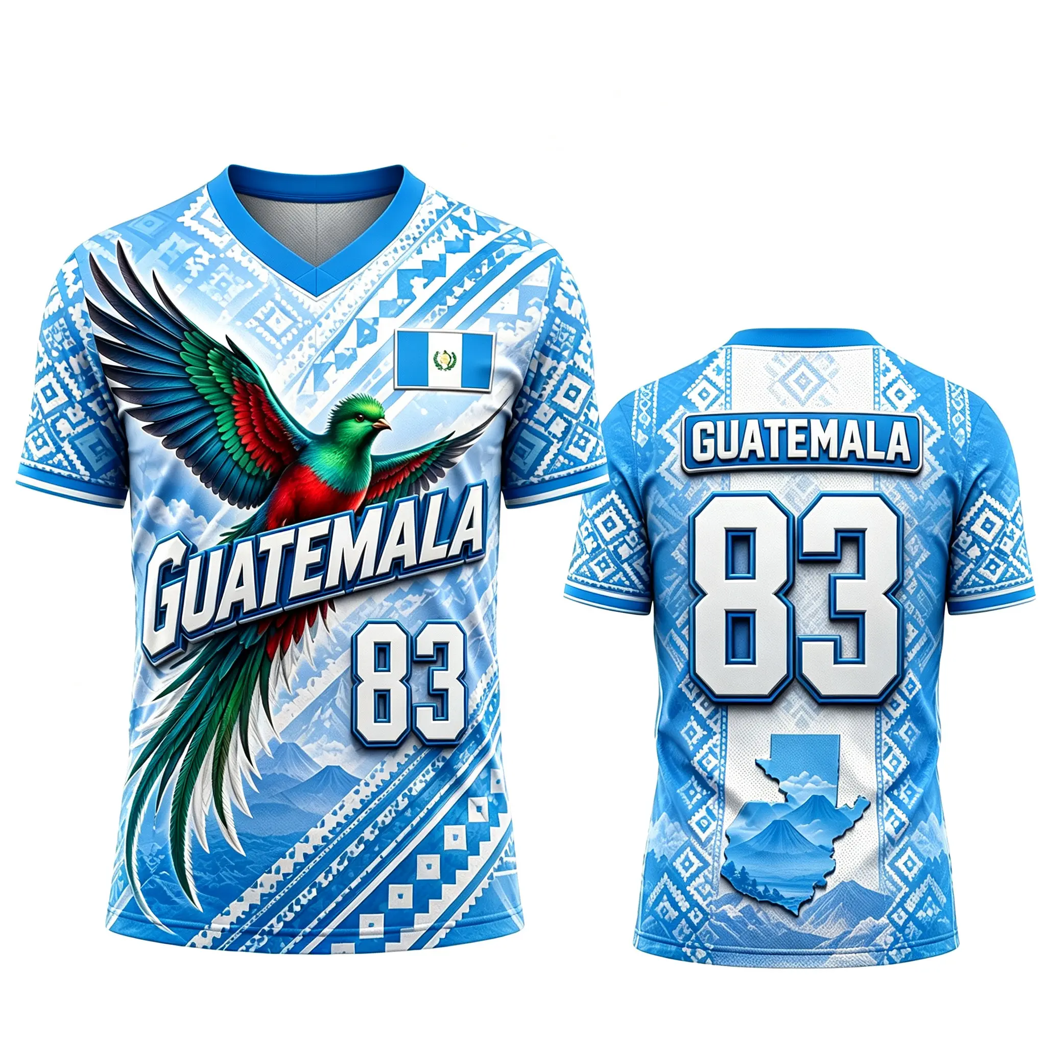 Guatemala Football Hybrid Mesh V-Neck Jersey - Birdseye Fabric, Guatemalan Pride Shirt, Multi-Size, Hand Wash Ok
