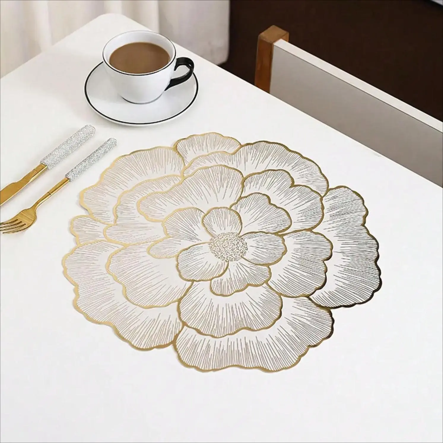 4-Pack Heat-Resistant Non-Slip Floral Placemats – Waterproof Wipe-Clean Dining Table Protector, Elegant Kitchen Decor, Perfect for Weddings, Parties & Valentine's Day Gift