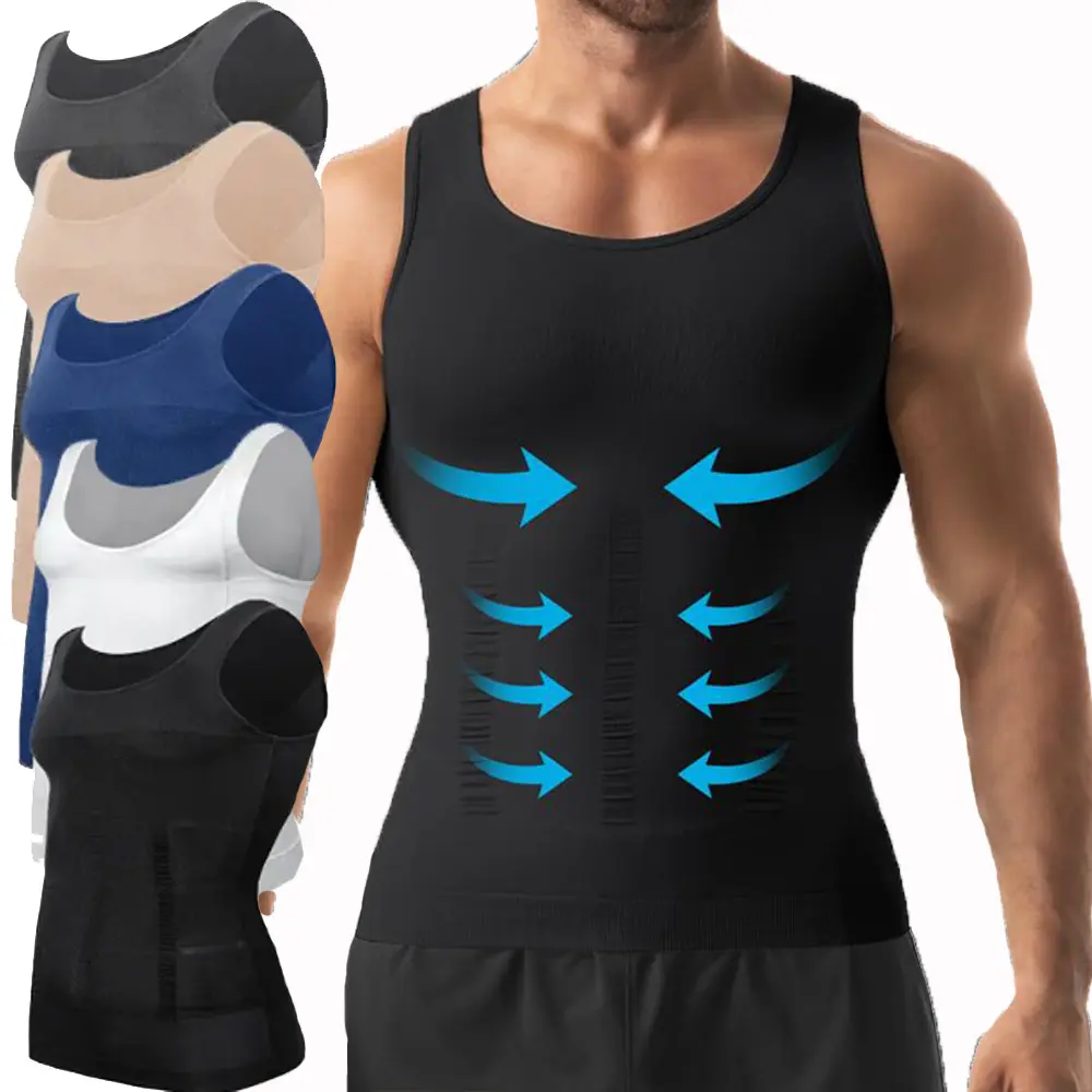 Men's Compression Sleeveless Tank Top (1/2 Pack) - Fitted Undershirt, Stretch Breathable Sweat Shaper Vest, Slim Tummy Control Sleeveless Athletic Top Vest, Compression Shirts for Sports, Fitted Vests