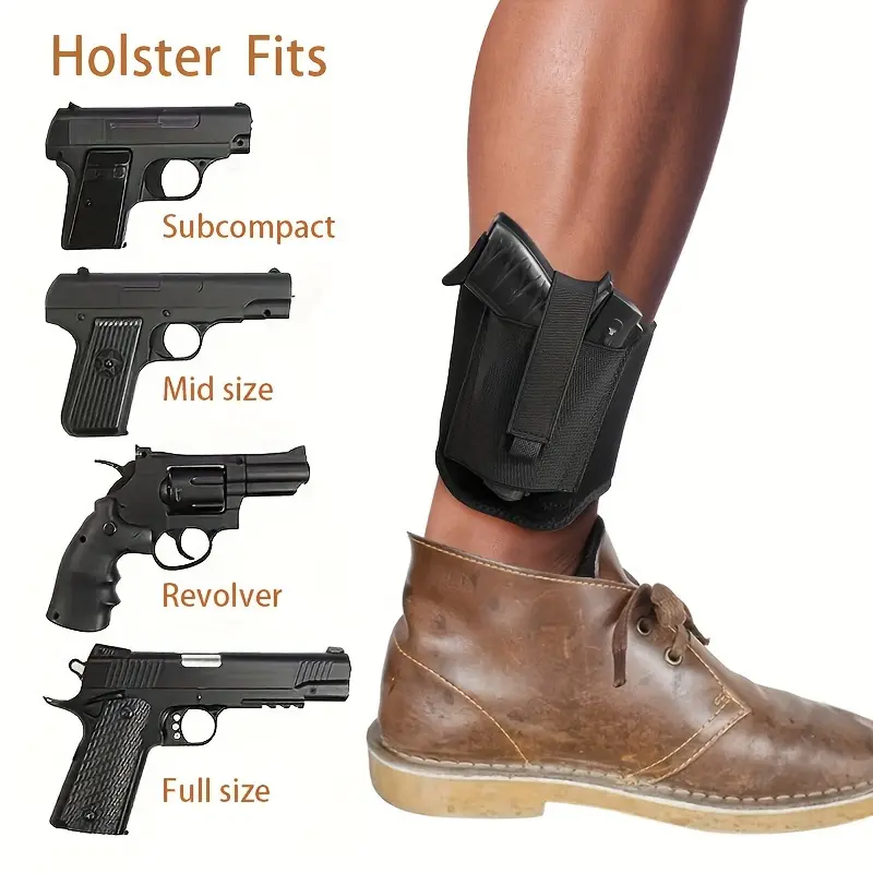 Neoprene foot holster for women and men, padded, equipped with a spare magazine pouch and additional elastic security strap, for concealed carry
