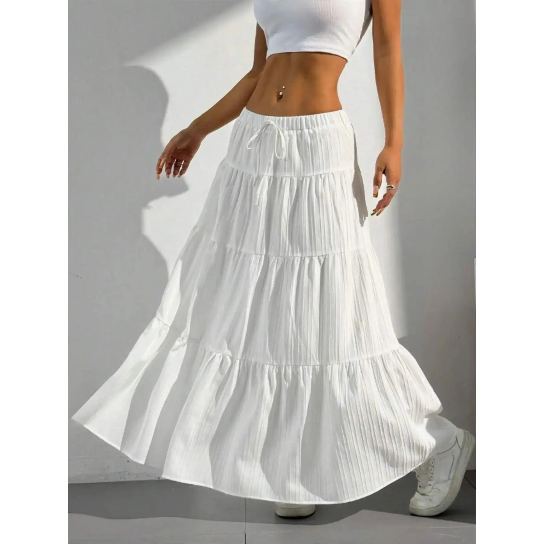 Women's Solid Color Tie Front Skirt, Boho Fashion Casual Long Skirt for Daily Wear, Holidays and Vacations, Summer Ladies Bottoms