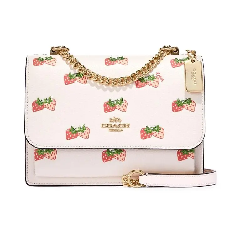 COACH Klare 21 Strawberry Print Chain-Strap Leather Pleated Crossbody Bag for Women