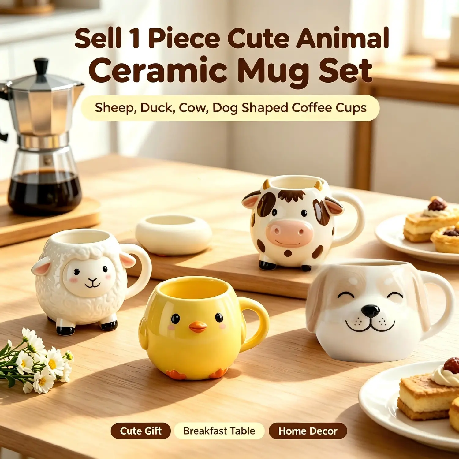 Adorable Animal Fun Ceramic Mug, Creative Coffee Cup, Sheep Chicken Bull Dog Design, Cute Water Glass, Perfect Gift for Friends and Family