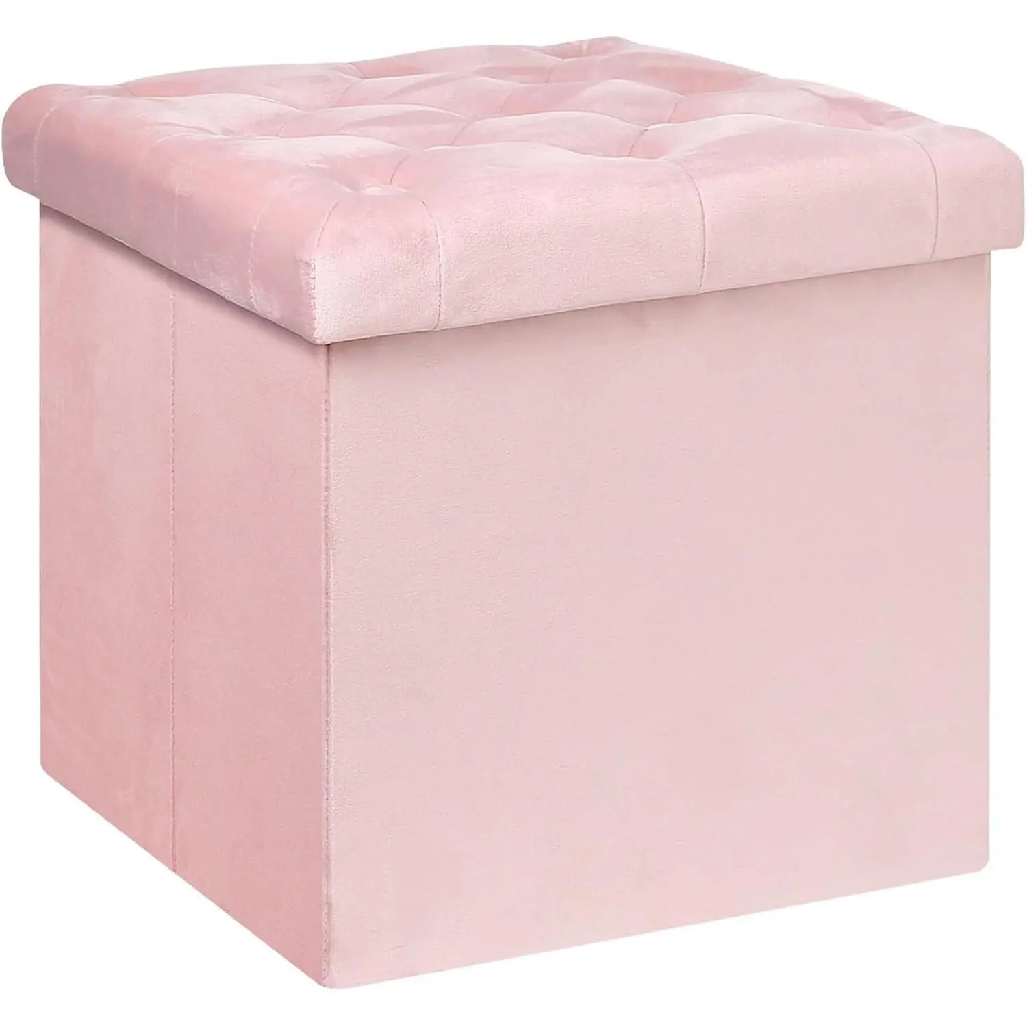 Storage Ottoman Cube, Velvet Tufted Folding Ottomans with Lid, Footstool Rest Padded Seat for Bedroom (Pink, Medium)