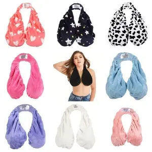 Multicolor Plush Halter-Neck Bath Wrap Top – Soft Fleece SPA/Makeup/Bath Bra – Reusable Quick-Dry Towel Bra (Suitable for Skincare, Bathing, and Lounging)