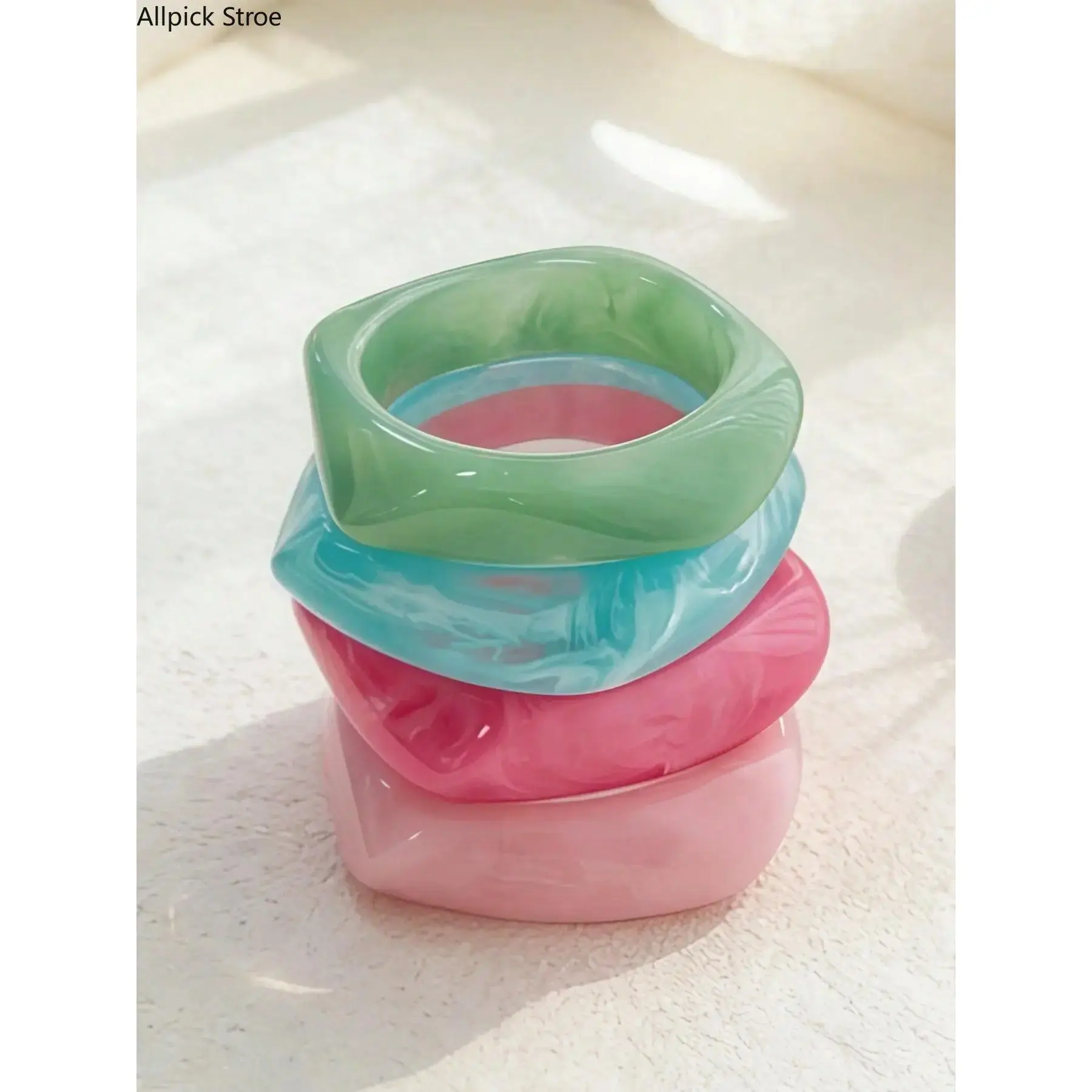 4pcs Set Geometric Summer Tie-Dye Resin Curved Beach Bracelet, Asymmetric Acetate Bracelet, Fashionable Bangles & Versatile for Women, Bangle Bracelet Set
