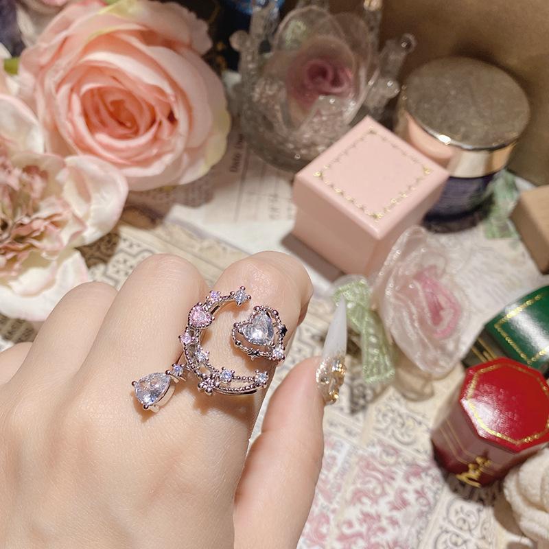 Laboratory-Grown Sapphire Adjustable Ring.Pink Diamond Design With Sparkling Star Patterns.Simple Jewelry Ring For Women.