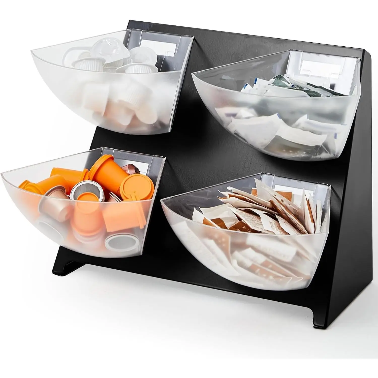 15.5''x10''x 10.5'' Coffee Condiment Packet Organizer with 4 Removable Compartments Steel Coffee Caddy Station Creamer Sugar Tea Holder for Bar Countertop Office Kitchen Accessories(Black)