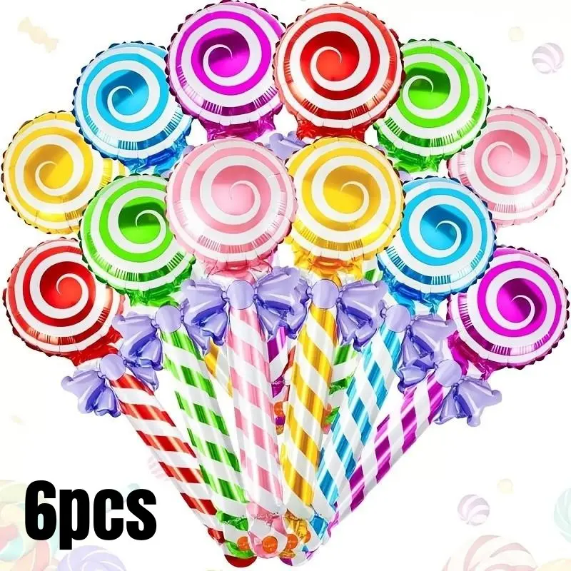 6 Piece Random Color Handheld Convenience Lollipop Balloons, Reusable Party Decorations, Durable Leak-Proof, Sweet Style Photo Props, Outdoor Ready, Outdoor Picnic Atmosphere