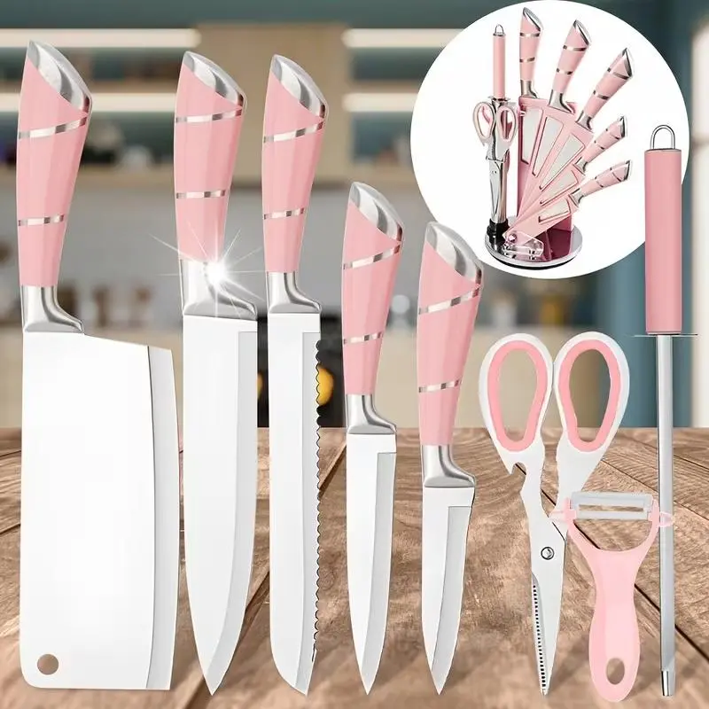 9pcs Kitchen Knives Set, Professional Chef, Bread, Cleaver, Paring, Utility Knife And Scissors Sharpener Peeler High Carbon Stainless Steel Ultra Sharp Non-stick Multifunctional#DealsForYouDays