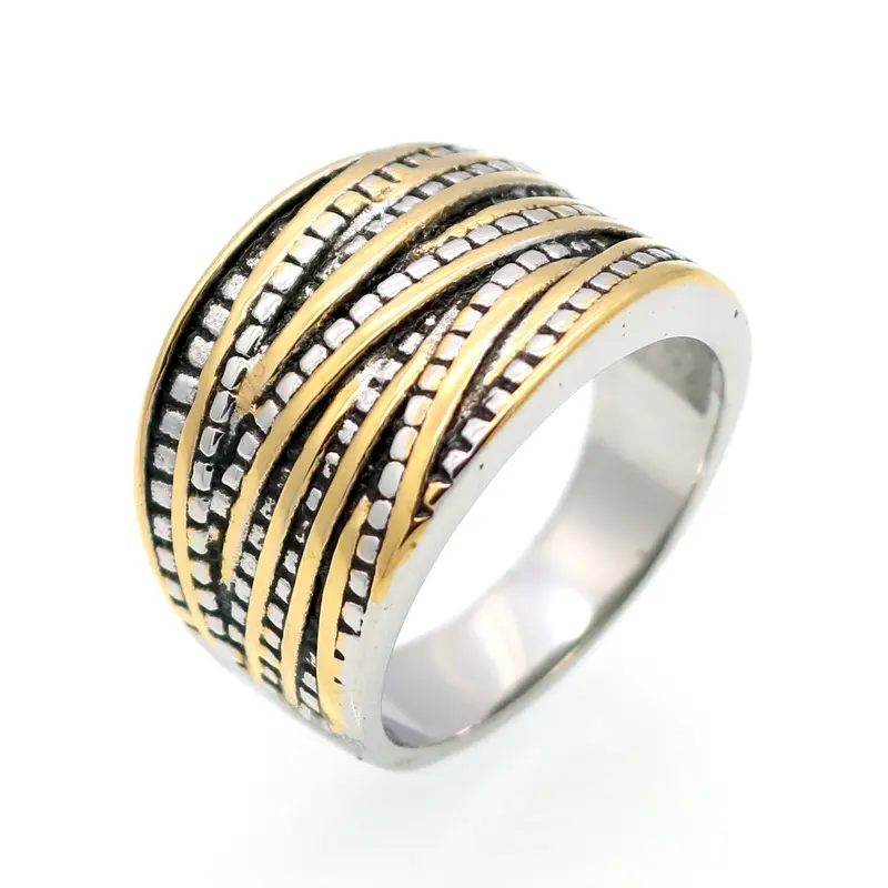 Stainless steel rings, women's jewelry rings wholesale, vintage two-tone rope-shaped rings