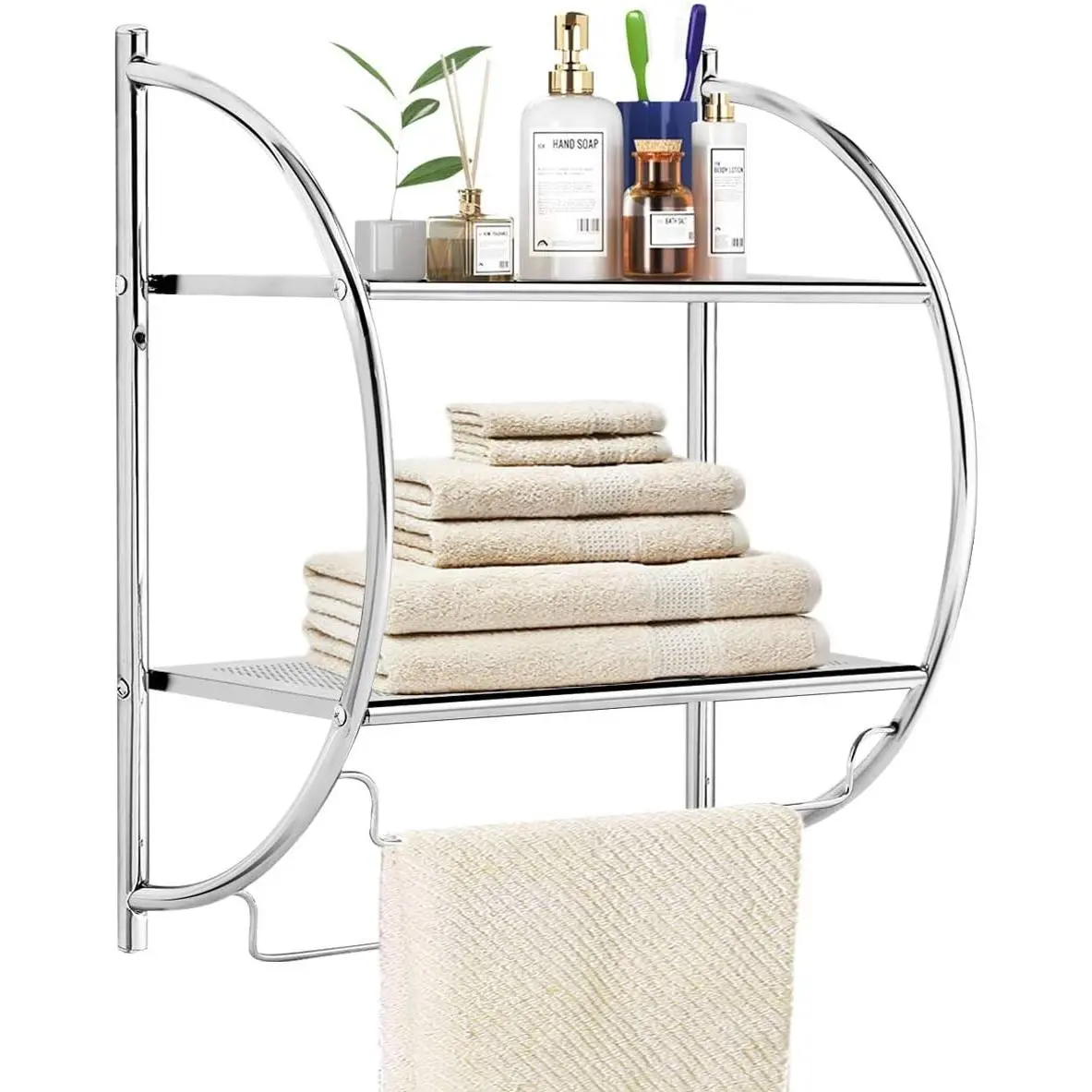 Rustproof Chrome 2-Tier Wall-Mount Bathroom Shelf with Bars, 18x10x22in, Home Toilet Double-Layer Storage Shelf, Requires Assembly, 18X10x22"