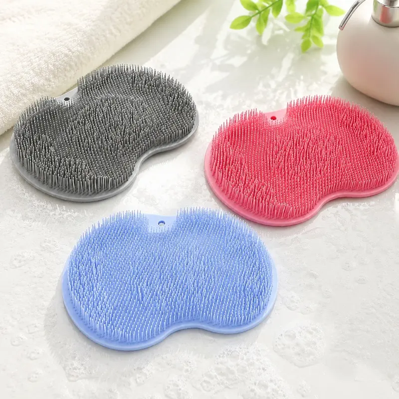 3 Pack Exfoliating Shower Massage Scraper, Foot Scrubbing Mat with Suction Cup Base, Non-slip Silicone Bath Mat for Shower Cleaning, Pink Gray Blue