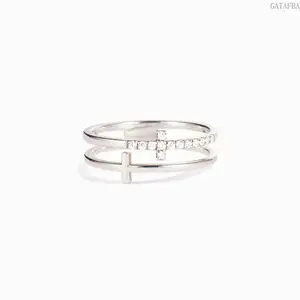 Dainty Double Layer Stack Ring for Women, Minimalist Cool Tone Open Adjustable Band, Trendy Unique Designer Finger Jewelry for Daily Casual Party & Birthday Gift