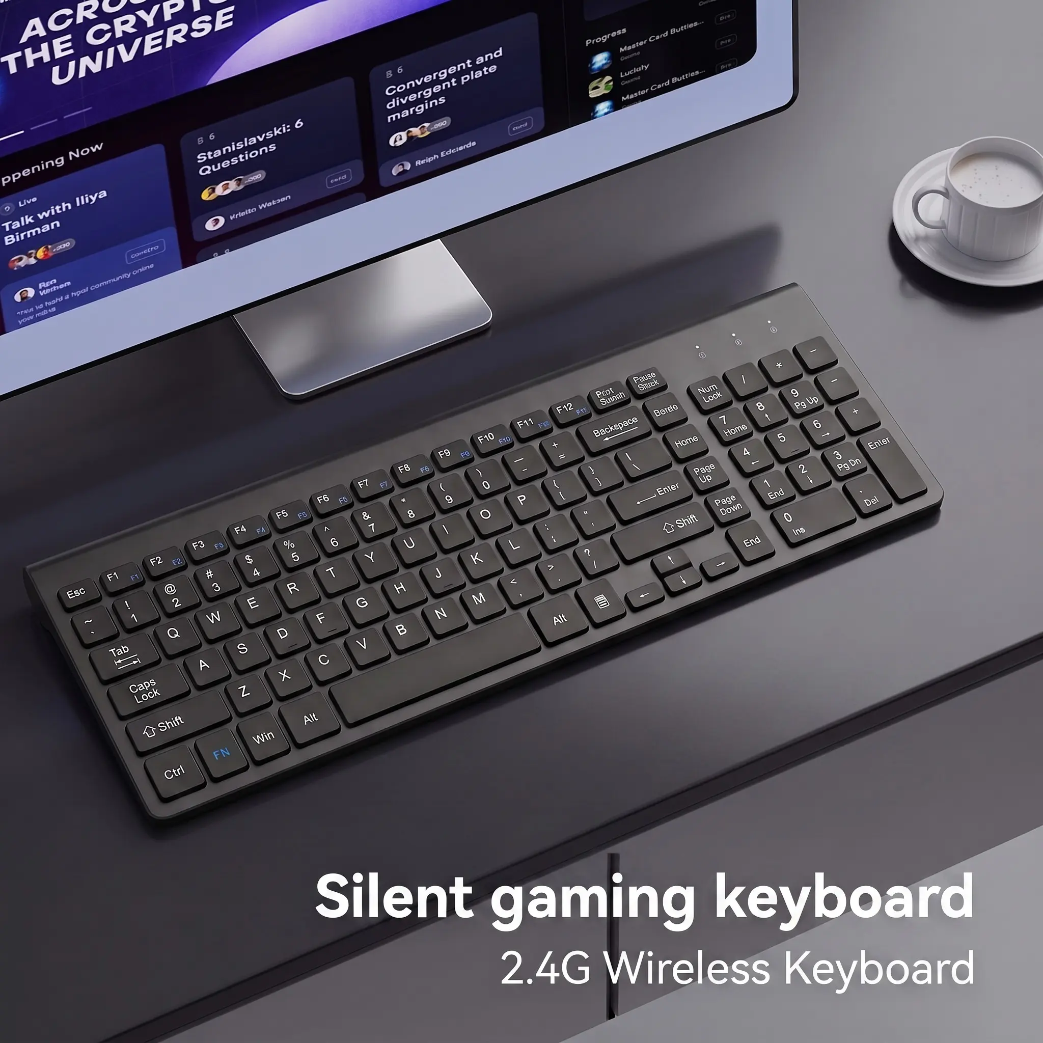 Ultra-Thin Silent Wireless Keyboard, Full Size Ergonomic Scissor Key, Numeric Keypad, Laptop & Desktop Compatible, Ideal Gift